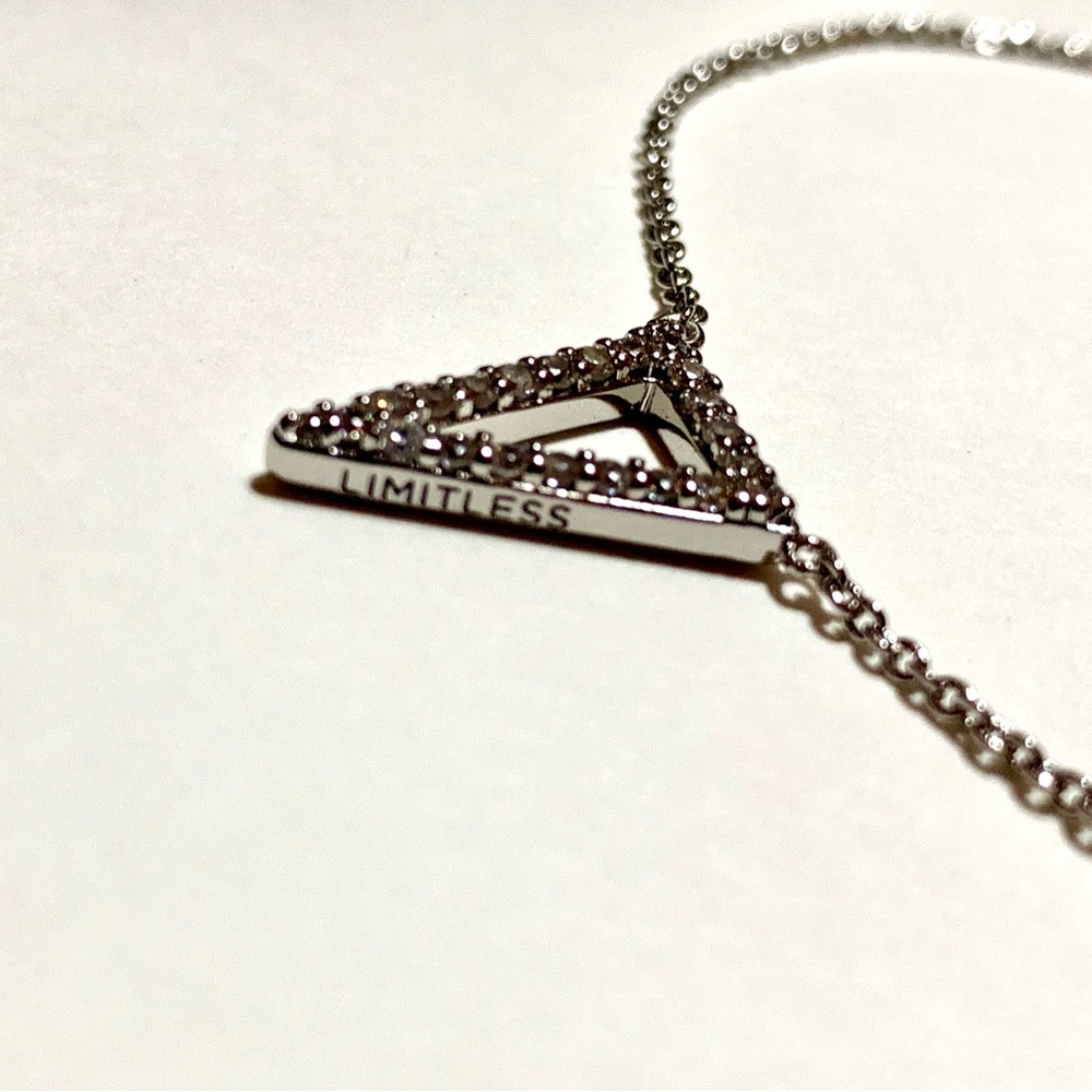 Silver Crystal Triangle Necklace that says I Am Limitless , New